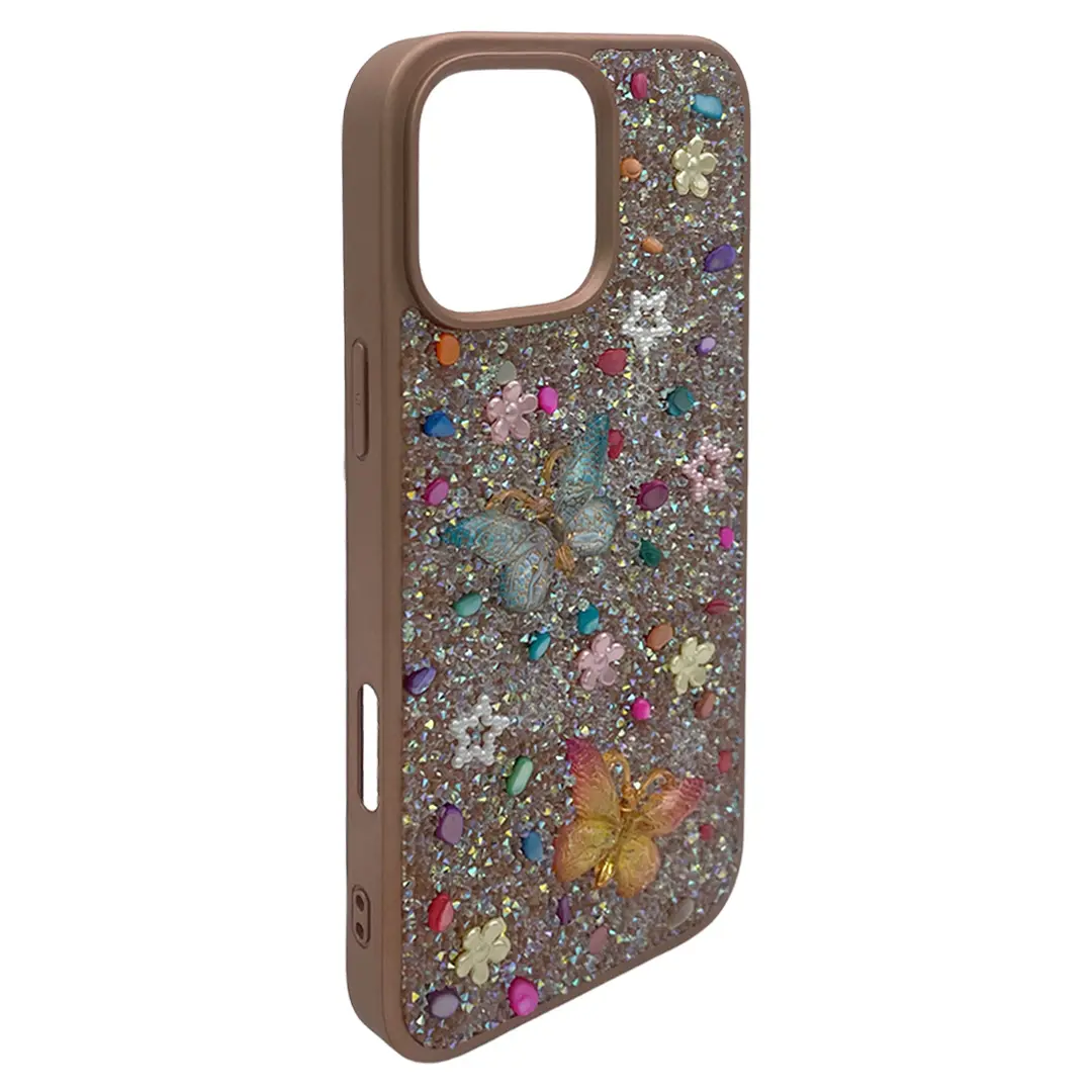 iPhone 16 Pro Max Butterfly and Diamond Bling Case Gold